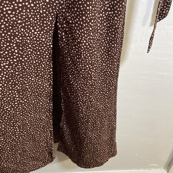 Women's Dalmatian Print Split Thigh Dress Brown and Dot White Size M - Picture 8 of 13